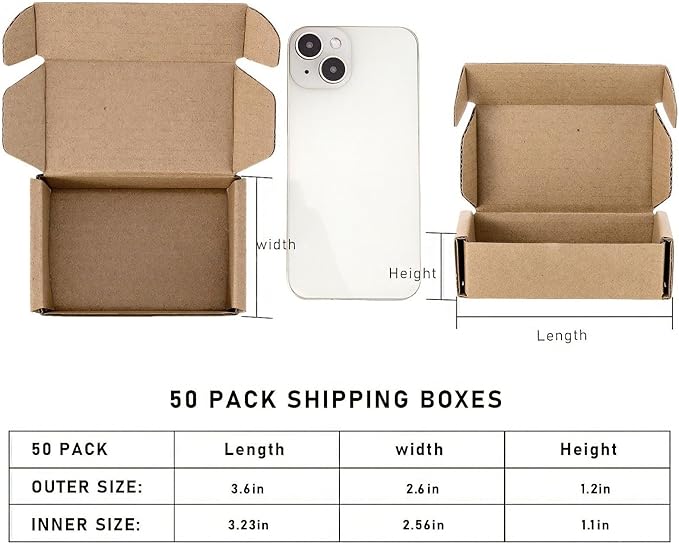 Ellbest 50pcs Kraft Brown Box 1.5mm Thick Cardboard Boxes, 3.6 x 2.6 x 1.2 - Image 2