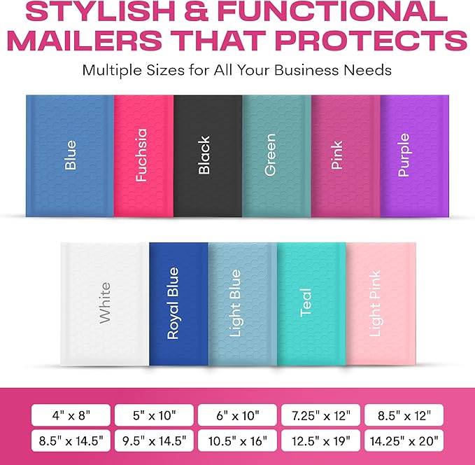 Hot Pink Poly Bubble Mailers 7.25x12 inch #1 | Self Seal Padded Envelopes | - Image 9