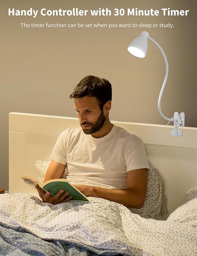 BOHON Clamp Lamp Reading Light 5 Color Modes 10 Brightness Dimmer Bedside Lamp - Image 4
