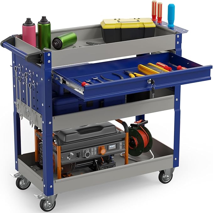 3 Tier Rolling Tool Cart on Wheels, 450 LBS Capacity Tool Cart by Pelnuies