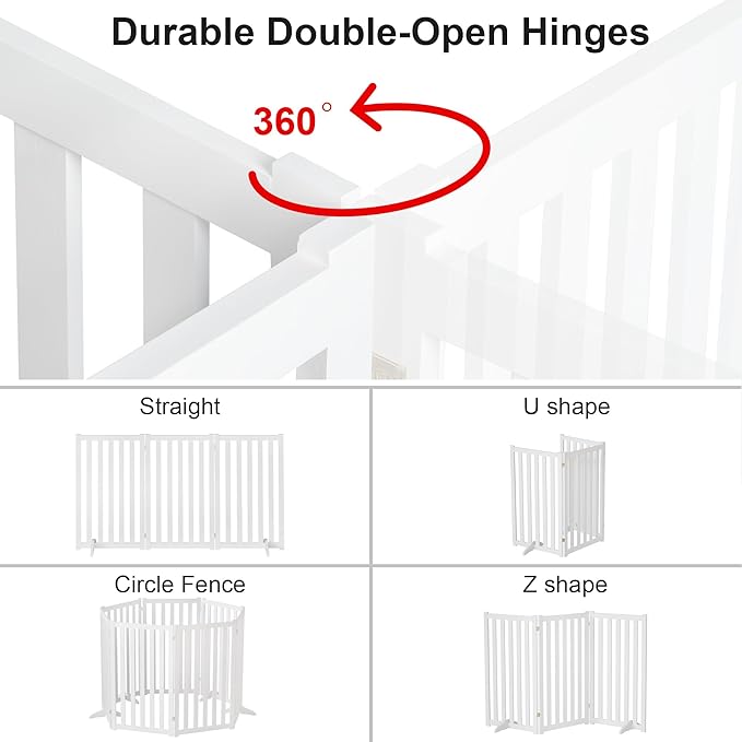 36" Height Extra Tall Freestanding Pet Gate, Solid Wood Folding Safety Fence - Image 3