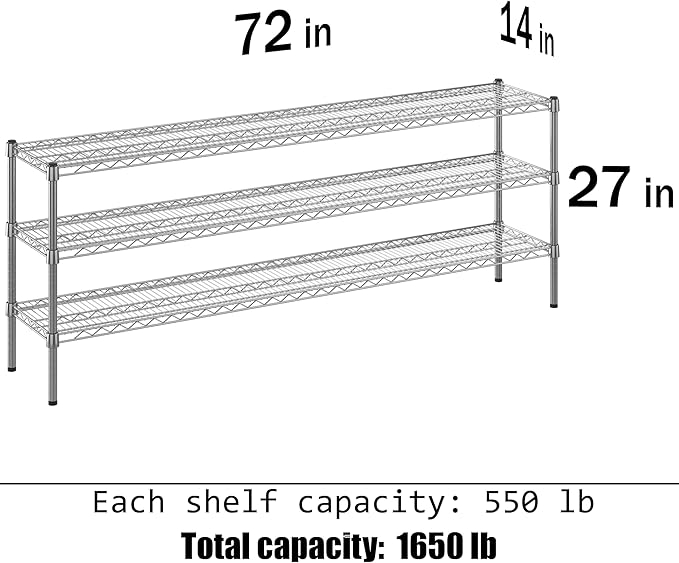 14" Deep x 72" Wide x 27" Height Wire Shelving Kit | 3-Tier | NSF Commercial - Image 3