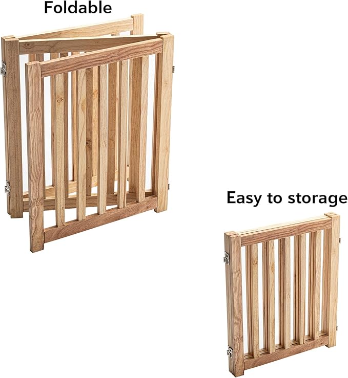 LZRS 3-Panel Wooden Free Standing Foldable Dog Gate Indoor – 24" High, - Image 4