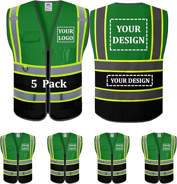 5 Pack Custom Safety Vest Customized Logo Mesh Vest Class 2 High Visibility by BeautyWill
