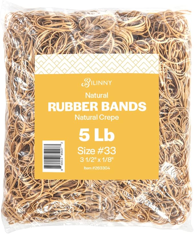 Rubber Bands Size 33, Bulk Pack of 5lb Tan Rubber Bands, Made In USA by BilinnyGreetingCards