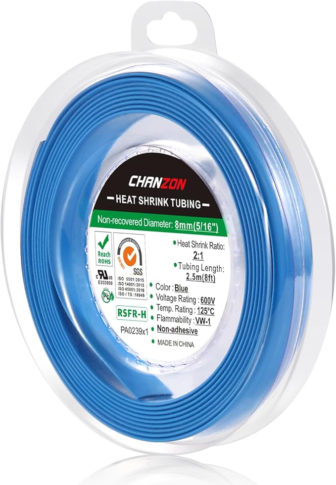 Chanzon 2:1 Ratio 5/16" Heat Shrink Tubing 8Ft Roll Blue Polyolefin Sleeving by Chanzon