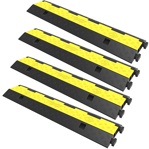 VEVOR Cable Protector Ramp, 4 Packs 2 Channels Rubber Modular Speed Bumps Rated by VEVOR