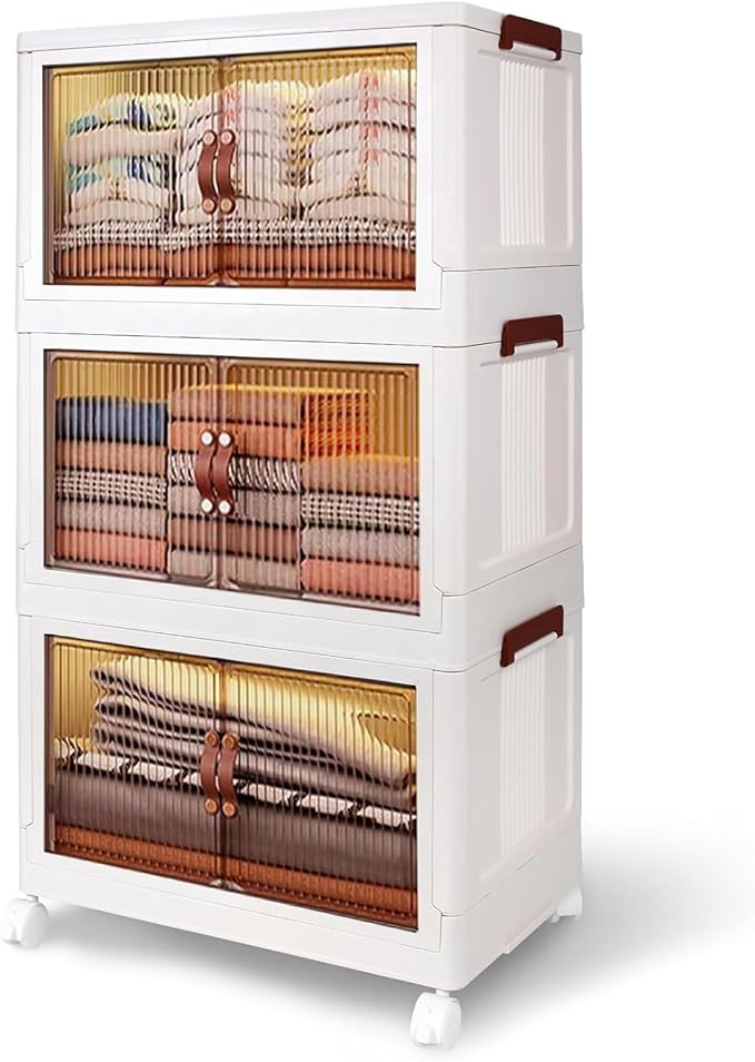 4 Tier Plastic Stackable Storage Bins and Boxes Organizer, Foldable Containers by Unknown