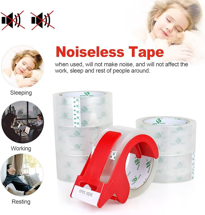 BOMEI PACK No Noise Quiet Clear Packing Tape, Heavy Duty Packaging Tape - Image 2