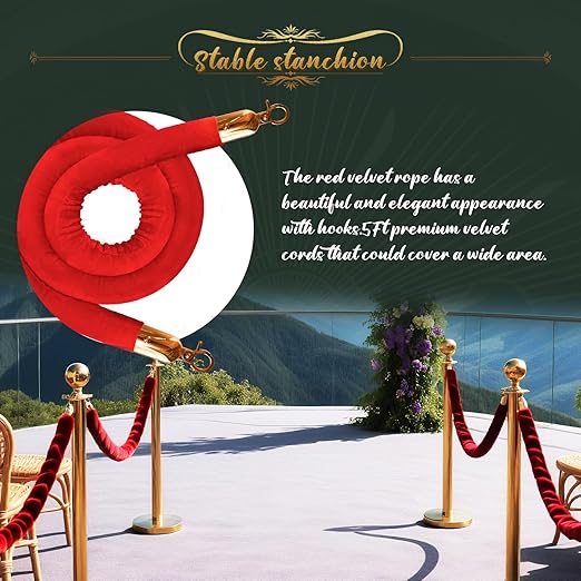 2Pcs Gold Stanchion Post Queue Velvet Ropes and Posts - Image 4