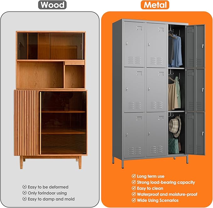 Employee Lockers with 27 Hooks, 9 Doors Metal Storage Locker with Card Holder - Image 6