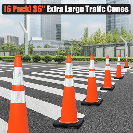 Fluorescent Orange/Green PVC Traffic Cones, Heavy Black Base Parking Lot Cone - Image 8