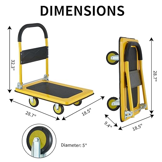Foldable Push Cart Dolly, Heavy Duty Flat Bed Cart - Image 6