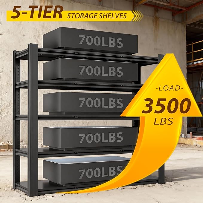 Metal Storage Shelves Unit, 5-Tier Adjustable Heavy Duty Garage Shelving - Image 3