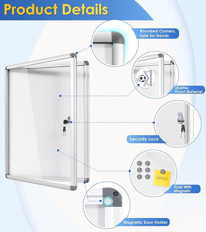 SWANCROWN Enclosed Bulletin Board Magnetic Dry Erase Noticeboard Lockable - Image 4