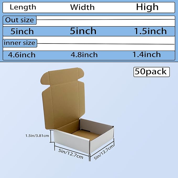 5x5x1.5 inch White Shipping Boxes 50 Pack, Small Corrugated Cardboard Mailer - Image 8