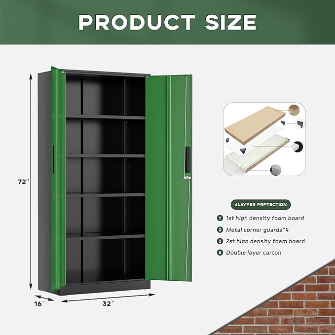 Greenvelly Metal Storage Cabinet, Lockable Steel Cabinet - Image 3