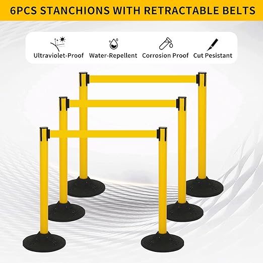 6PACK Crowd Control Stanchions Yellow Set BESEA Heavy Duty Crowd Control - Image 8
