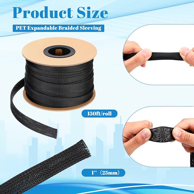 Pangda 150 Feet 1 Inch Wire Loom Pet Expandable Braided Sleeving Braided Sleeve - Image 3
