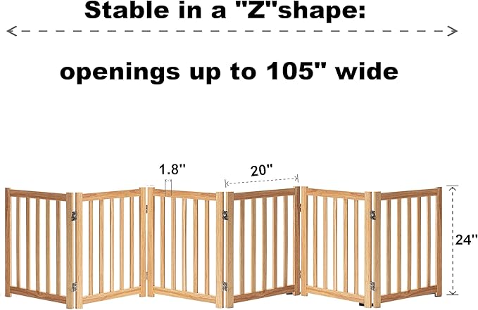 LZRS 6-Panel Extra-Wide Freestanding Wooden Dog Gate Indoor – 24”High Foldable - Image 3