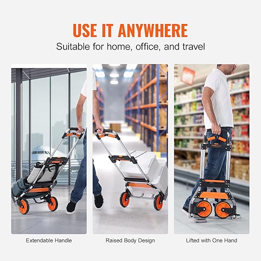 VEVOR Folding Hand Truck and Dolly, 309 Lbs Capacity, Aluminum Foldable Cart - Image 6