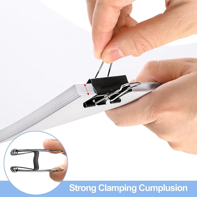 300 Pack Medium Binder Clip, 1-1/4 Inch Metal Black Fold Back Clips, Standard - Image 3