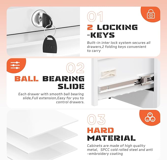 INTERGREAT Lateral File Cabinet 2 Drawer, Metal 2 Drawer White Filing Cabinet - Image 5