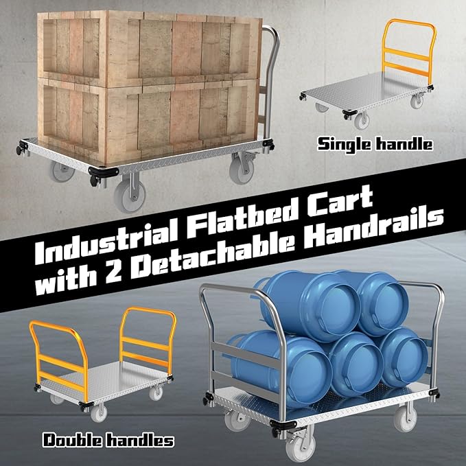 3000LBS Heavy Duty Platform Truck Cart Dolly | 44"x28" 2mm Steel Deck & - Image 7