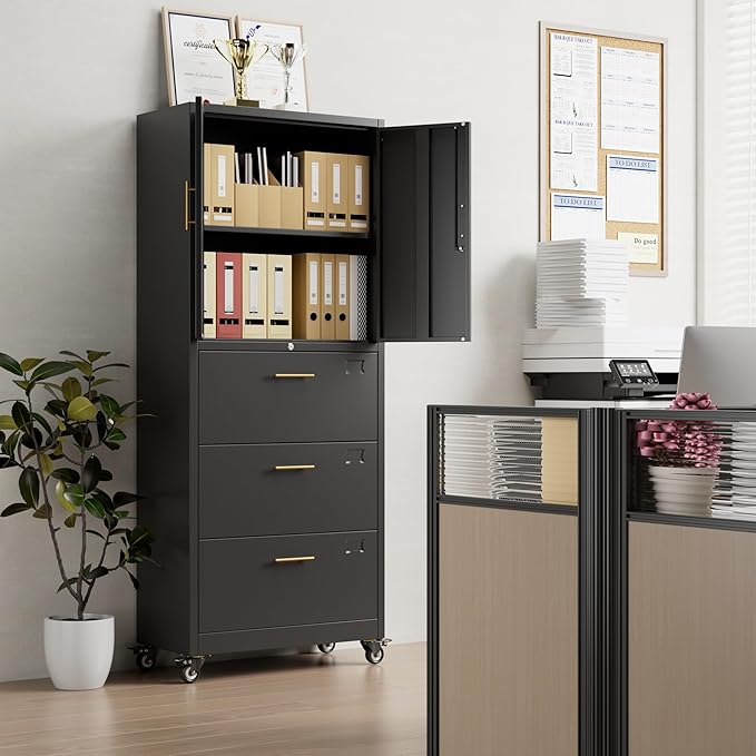 METAN Metal File Cabinet with 3 Drawers and 1 Shelves, Office Filing Cabinet on - Image 9