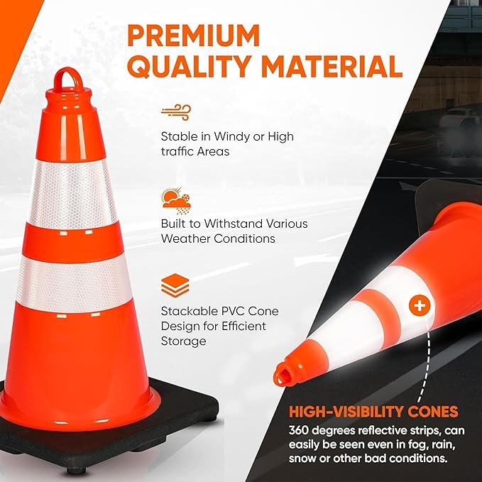 Pyle 18" PVC Traffic Cones, Construction, & Sports Training, High-Visibility - Image 3