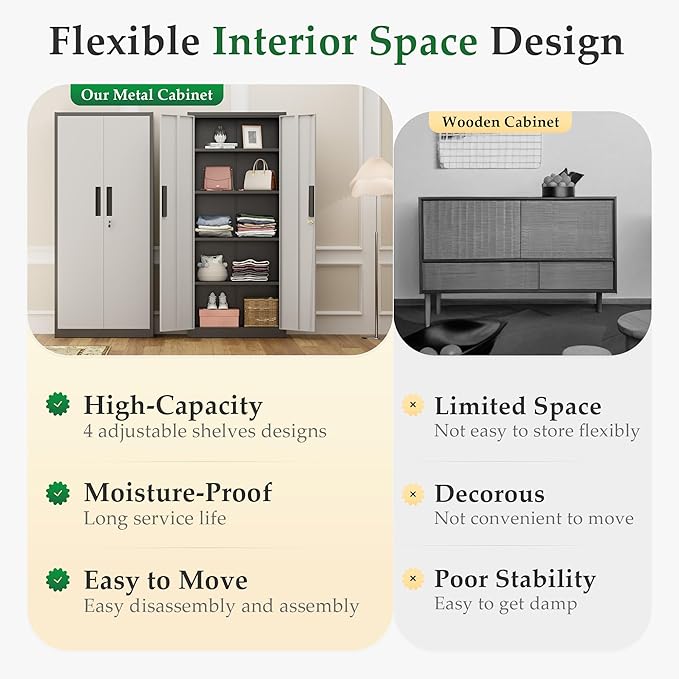 Crownland 63" Metal Storage Cabinet, Lockable Garage Storage Cabinets, High - Image 6