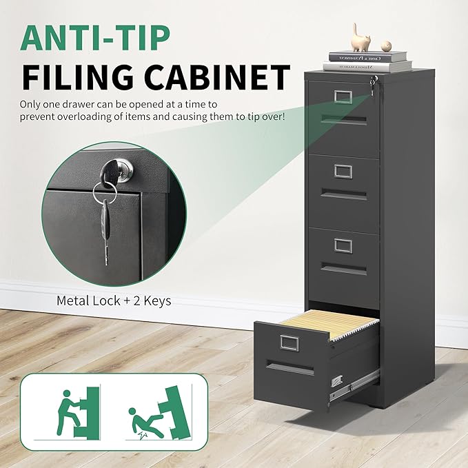 4 Drawer File Cabinet, Steel Filing Cabinets - Image 6
