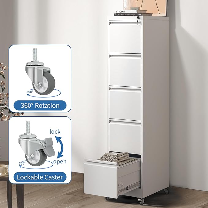 5 Drawer Mobile File Cabinet, Metal Filing Cabinet - Image 5