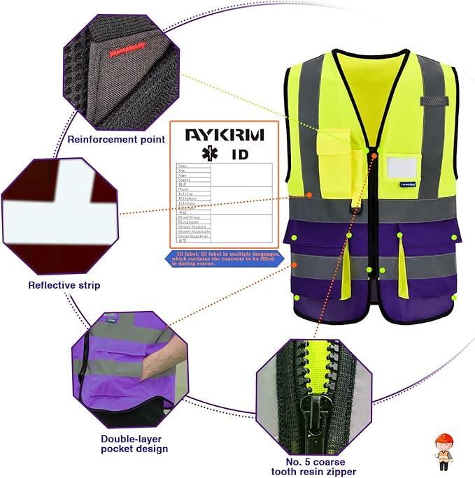 Yellow&Purple X-Small High Visibility REFLECTIVE Safety Vest - Image 3
