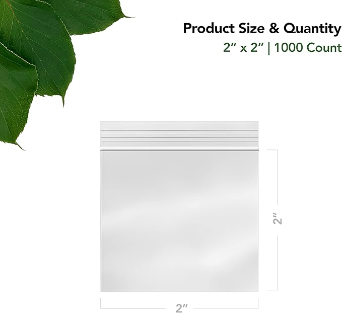 2 x 2 Inch Resealable Plastic Bags 1000 Pack — Clear Reclosable Mini Bags - Image 2