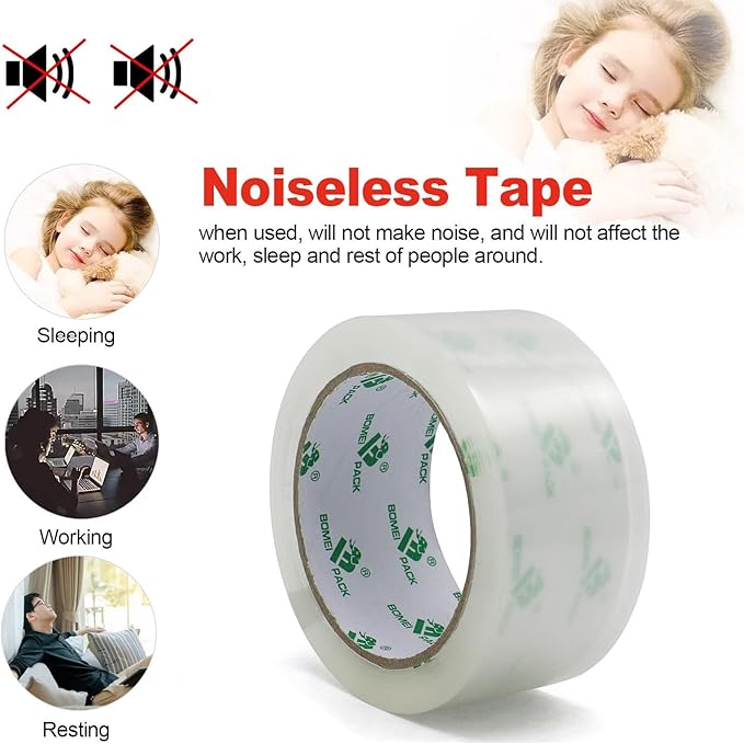 BOMEI PACK Clear Silent Packing Tape 18 Rolls, NO Noise Quiet Tape Refill Rolls - Image 2