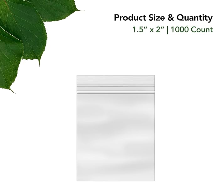 1.5 x 2 Inch Resealable Plastic Bags 1000 Pack — Clear Reclosable Mini Bags - Image 2