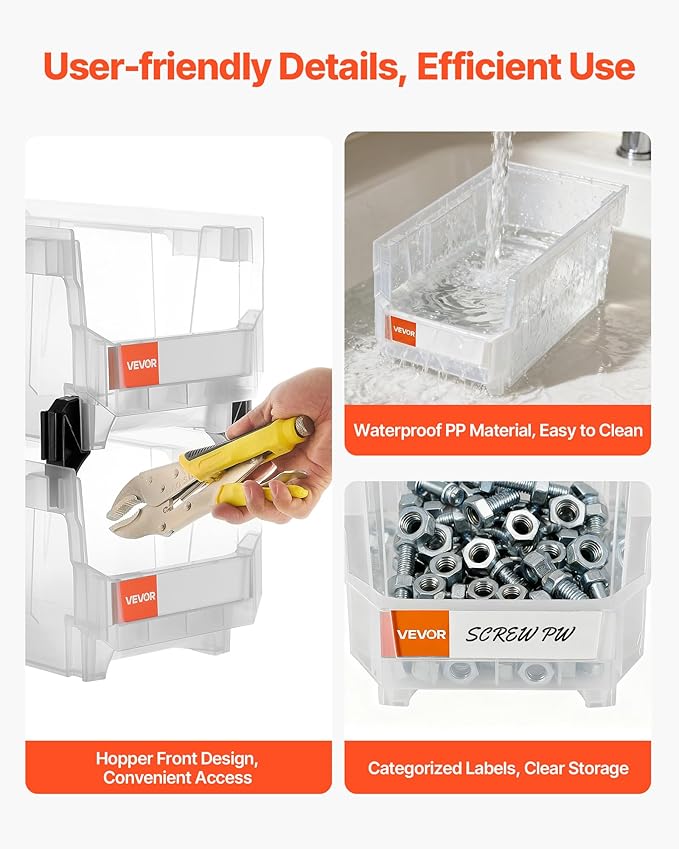 VEVOR Plastic Stackable Storage Bins, 14.8 x 8.5 x 7.1 inch, Plastic Containers - Image 6