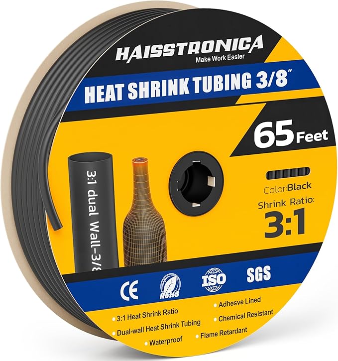 haisstronica 3/8" 65FT Heat Shrink Tubing, 3:1 Shrink Ratio Adhesive Lined by HAISSTRONICA