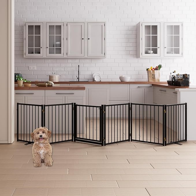 6 Panels Full Metal Freestanding Dog Gates by Unknown