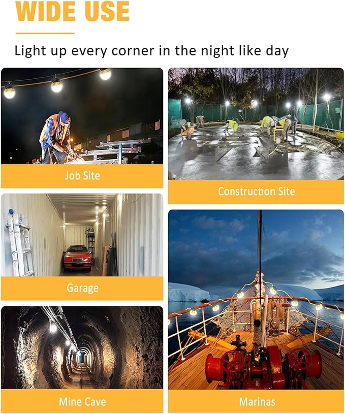 100FT Construction String Light 130W 16000Lm, 5000K Industrial Grade LED String - Image 7