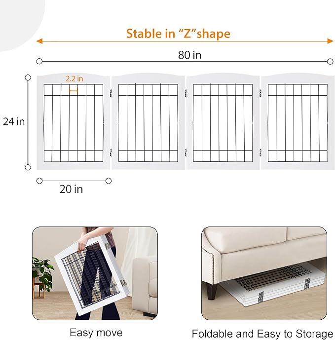LZRS 4-Panel Extra-Wide Wooden Freestanding Dog Gate: Foldable Solid Wood and - Image 5