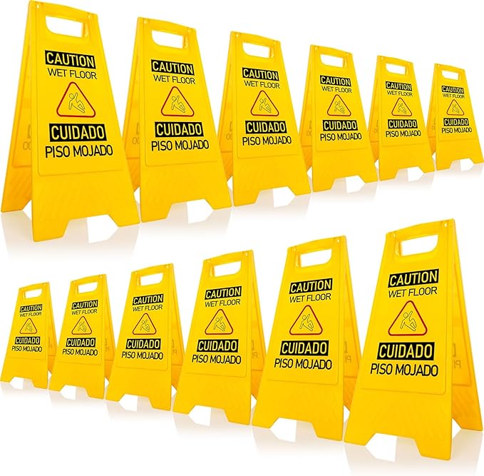 12-Pack Bilingual Caution Wet Floor Signs, A-Frame Double-Sided Warning Signs by OranLite