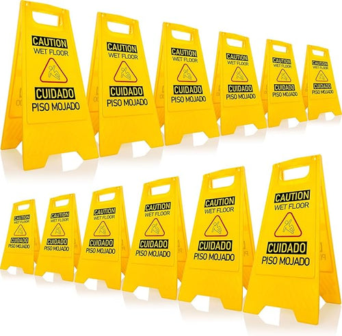 12-Pack Bilingual Caution Wet Floor Signs, A-Frame Double-Sided Warning Signs by OranLite
