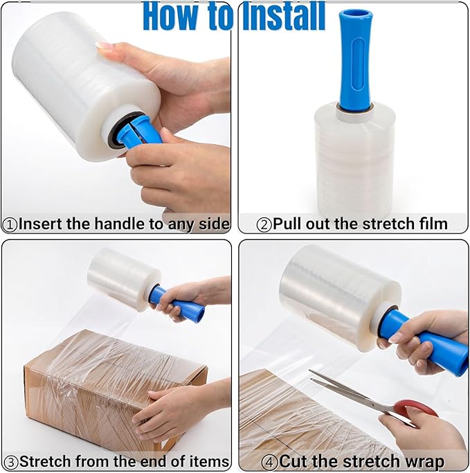 3 Pack 5" x 1000ft Clear Industrial Stretch Wrap Film, 100 Gauge Mini Plastic - Image 3