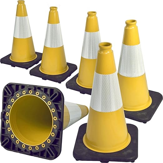 6 Pack 18" Inch Yellow PVC Traffic Cones by OranLite