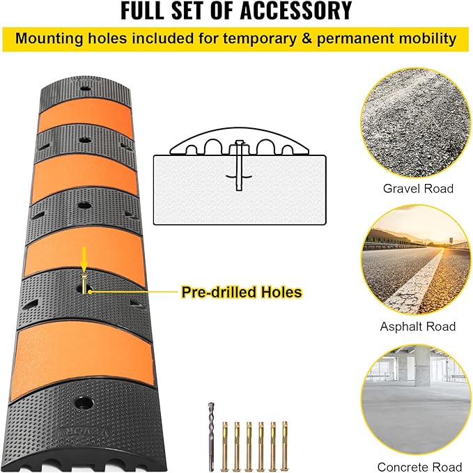 VEVOR Rubber Speed Bump, 1 Pack 2 Channel Speed Bump Hump, 72.8" Long Modular - Image 6