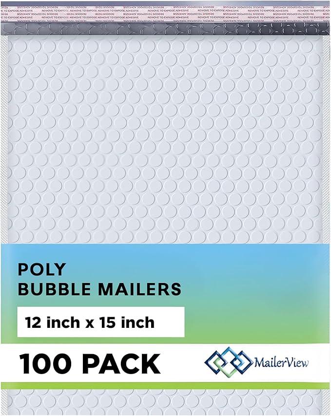 White Large Poly Bubble Mailers 12x15 inch | Self Seal Padded Envelopes by MAILERVIEW