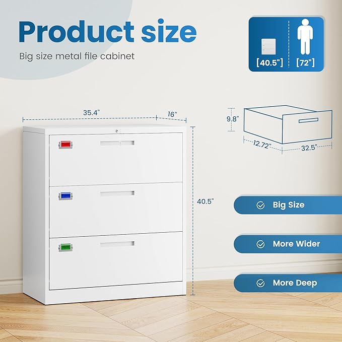 3 Drawer File Cabinet, Lateral Filing Cabinets - Image 2
