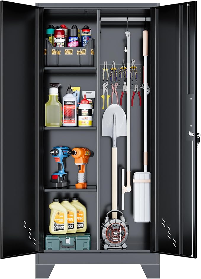 61" H Broom Closet Cabinet, Metal Storage Cabinet by YILFANA